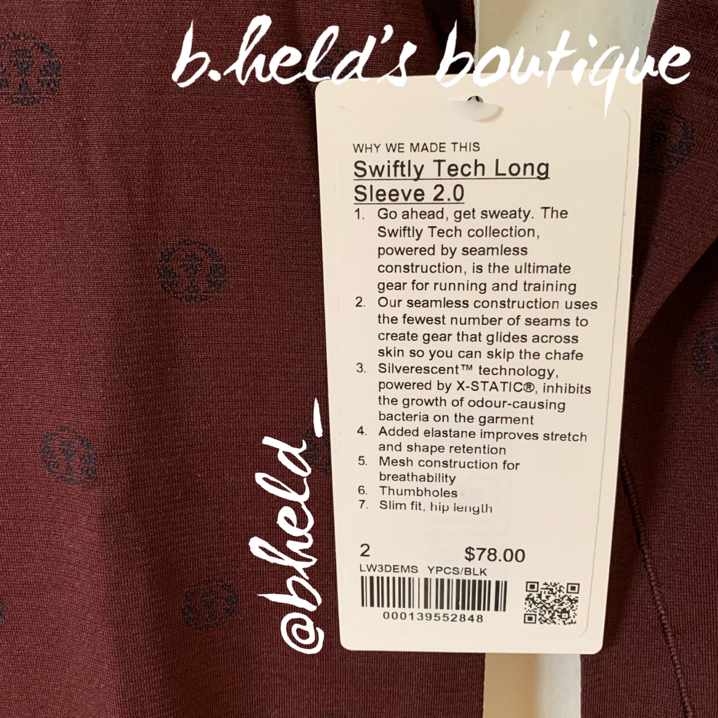 lululemon Swiftly Tech Long Sleeve Shirt 2.0 in Yogo Pop Cassis/Black, Size 2