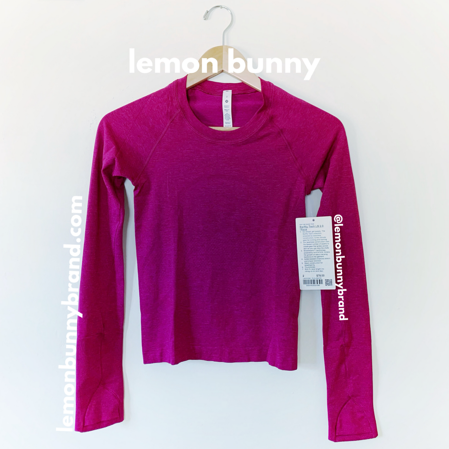 lululemon Swiftly Tech Long Sleeve Shirt 2.0 *Race Length in Purple Highlight/Magenta Purple, Size 2
