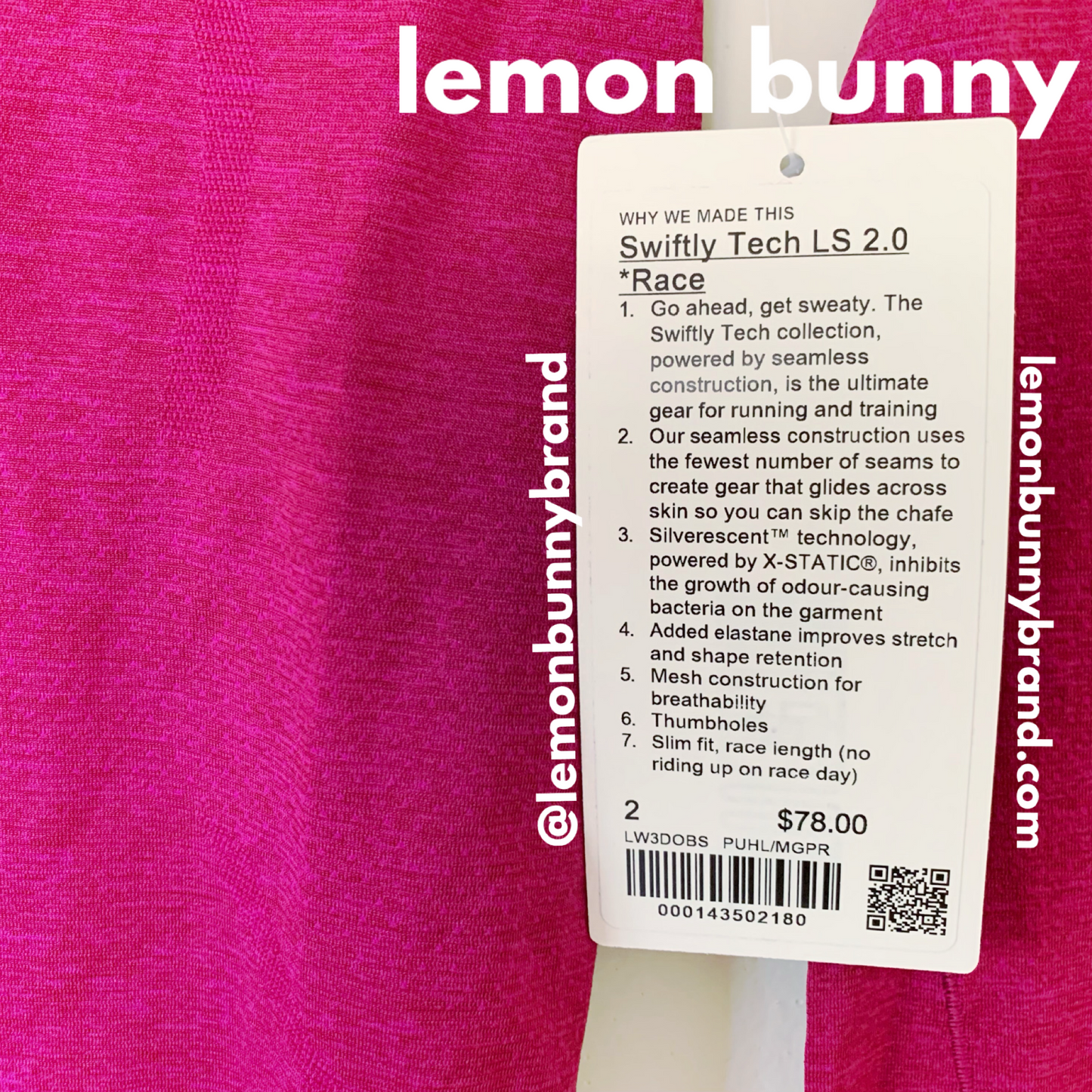 lululemon Swiftly Tech Long Sleeve Shirt 2.0 *Race Length in Purple Highlight/Magenta Purple, Size 2