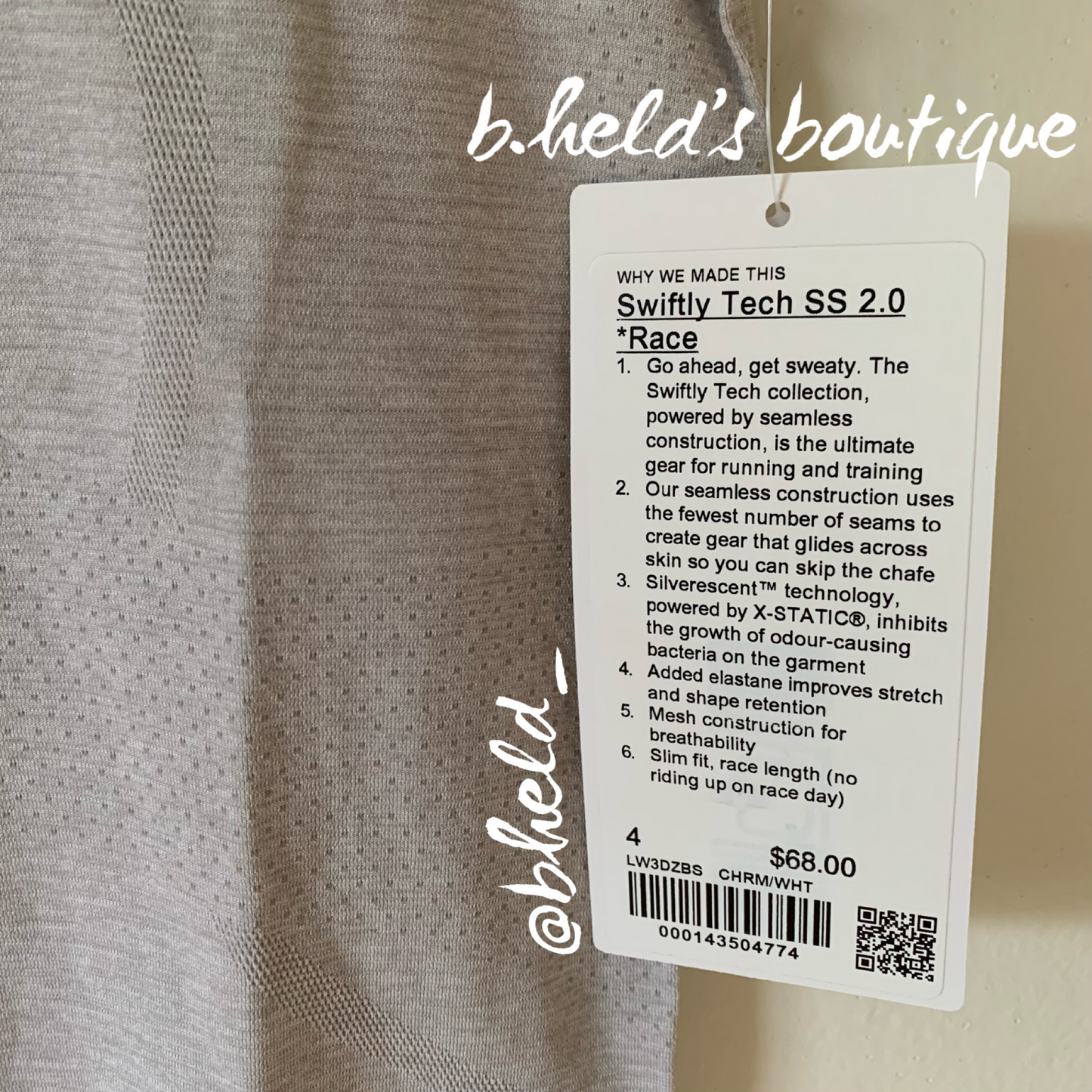 lululemon Swiftly Tech Short Sleeve Shirt 2.0 *Race Length in Chrome/White, Size 4