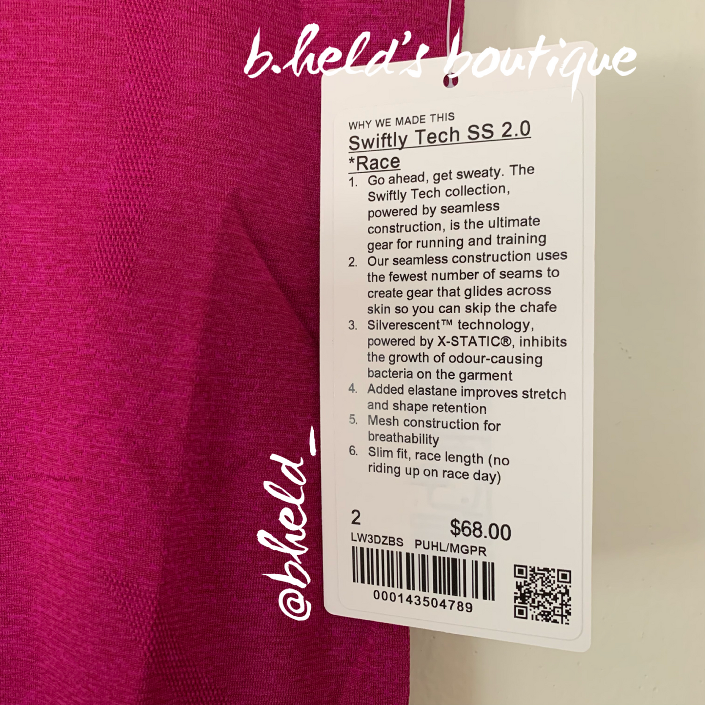 lululemon Swiftly Tech Short Sleeve Shirt 2.0 *Race Length in Purple Highlight/Magenta Purple, Size 2