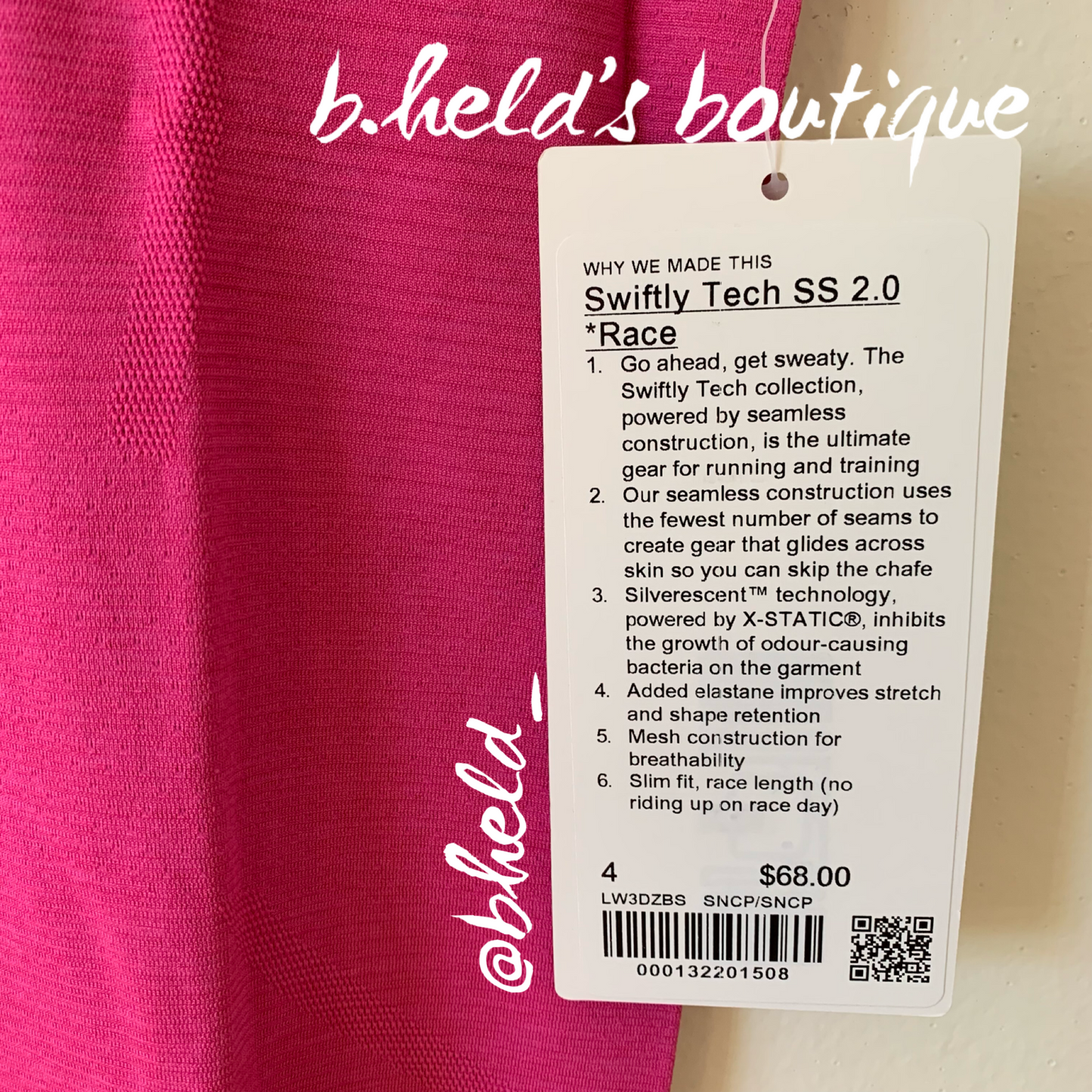 lululemon Swiftly Tech Short Sleeve Shirt 2.0 *Race Length in Sonic Pink/Sonic Pink, Size 4