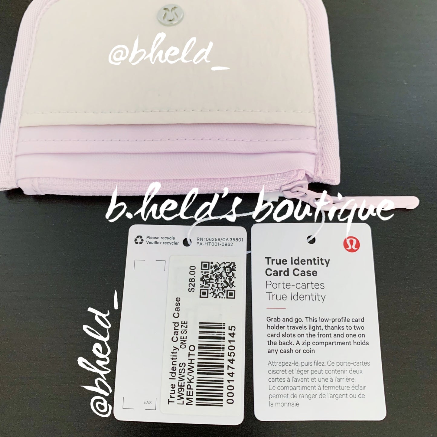 lululemon True Identity Card Case Wallet in Meadowsweet Pink/White Opal, One Size