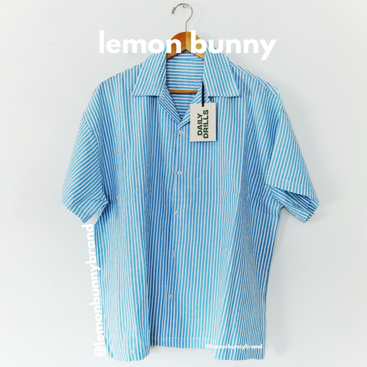 *lemon bunny Curated Bundle: Daily Drills Seersucker Boxy Button Down Shirt & Resort Pants in Teal/White Stripe, Size XS/S