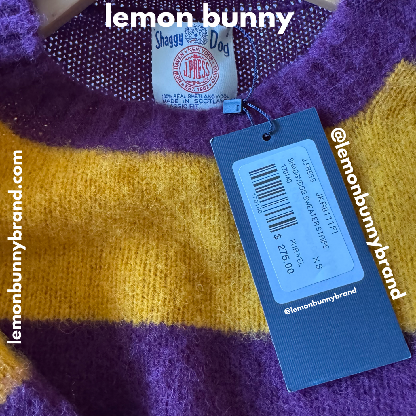 J.Press Men’s Shaggy Dog Icon Sweater (Classic Fit) in Purple & Yellow, Size XS