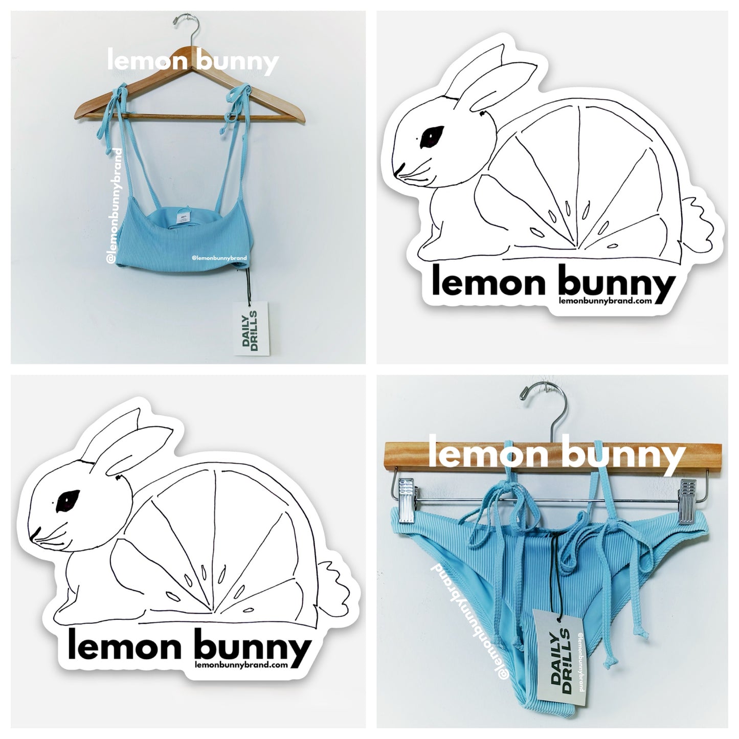 *lemon bunny Curated Bundle: Daily Drills Spritz Top & Spritz Bottom (Bikini Set) in Teal/White Stripe, Size S