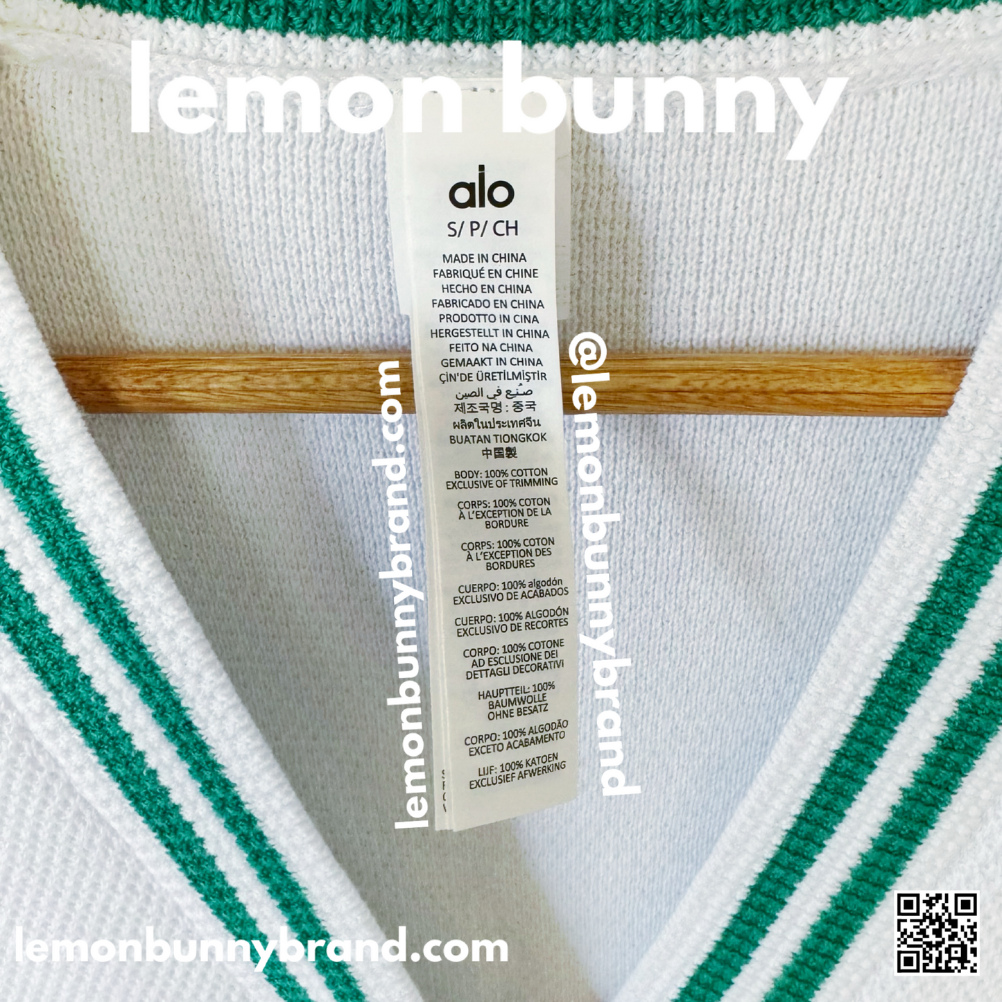 ALO Yoga Tennis Club Sweater Knit Cardigan in White/Spruce Green, Size S