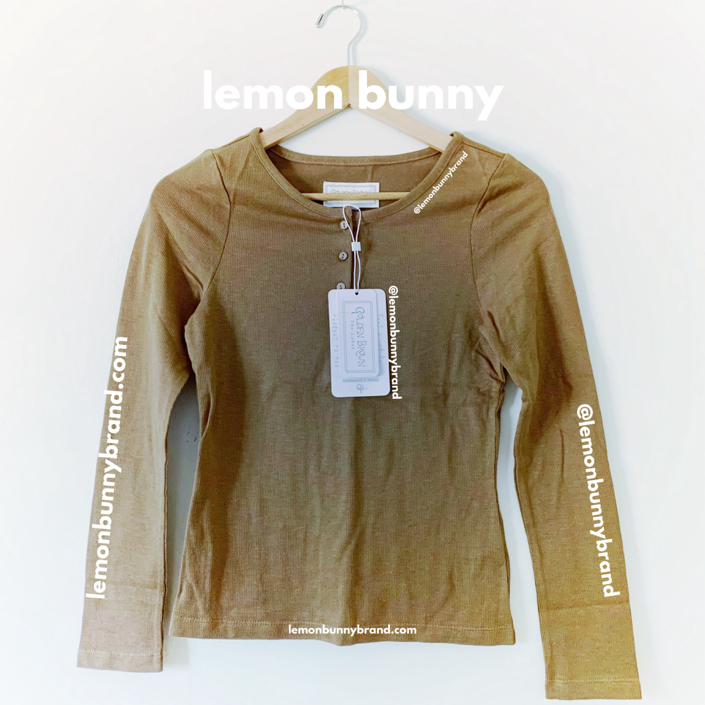 Golden Brown The Label Three Rivers Henley Long-Sleeved Shirt in Walnut, Size XS