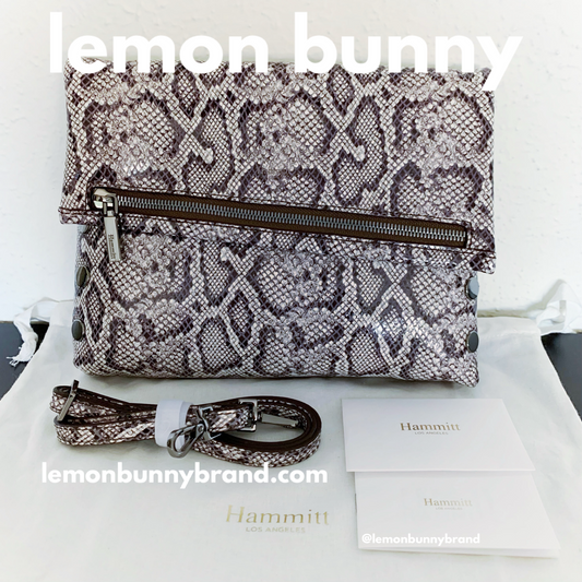 Hammitt VIP Med Zippered Leather Crossbody Clutch in Snake/Gunmetal, One Size