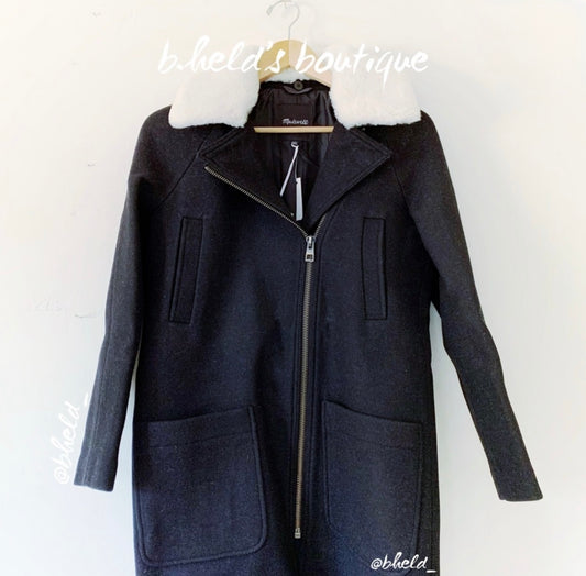 Madewell Eldridge Zip Coat in Caviar Dark Grey Melange, Size XXS