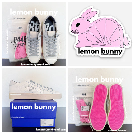 P448 Jack All White Sneakers w/Pink Fuchsia Soles, Size EU 40