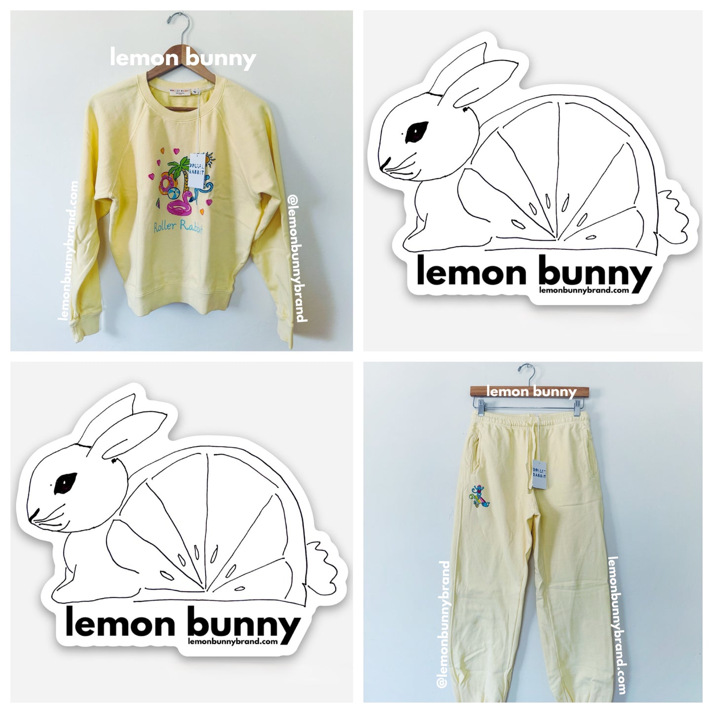 Roller Rabbit Pool Party Crewneck and Sweatpants in Yellow, Size S
