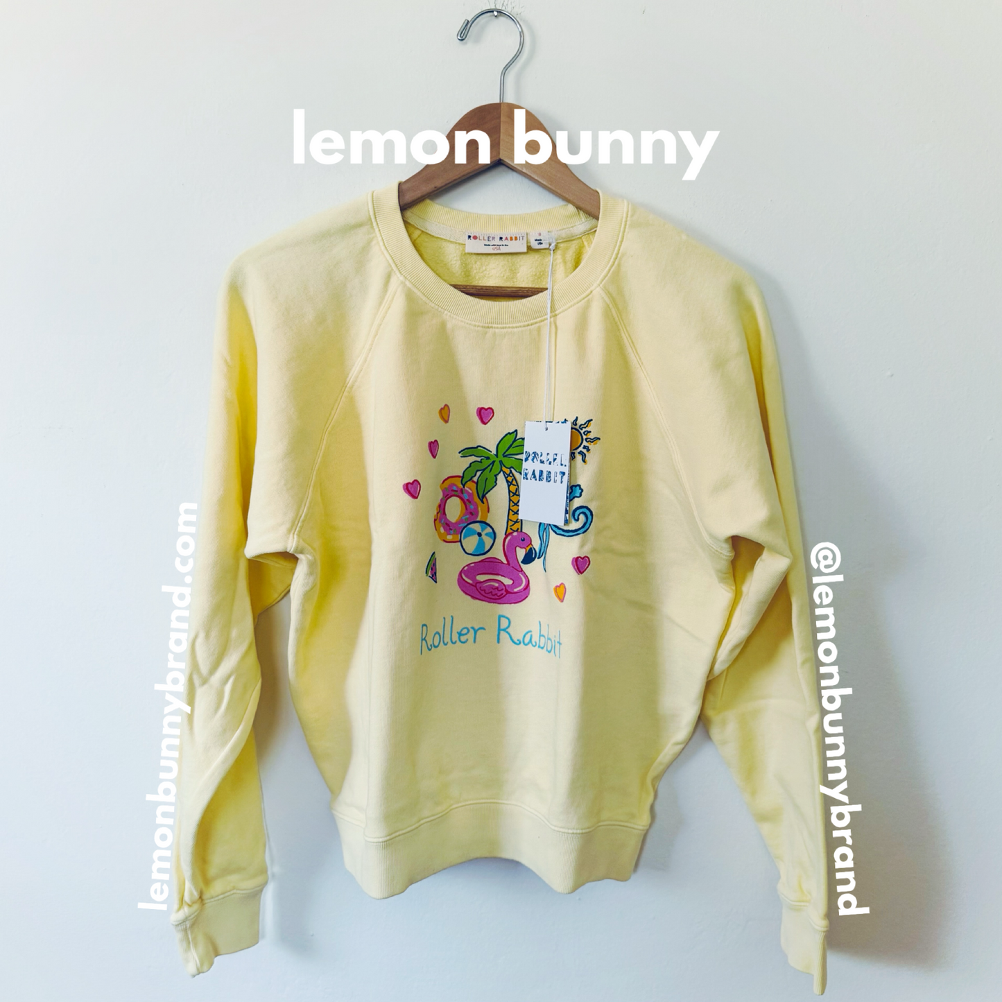 Roller Rabbit Pool Party Crewneck and Sweatpants in Yellow, Size S