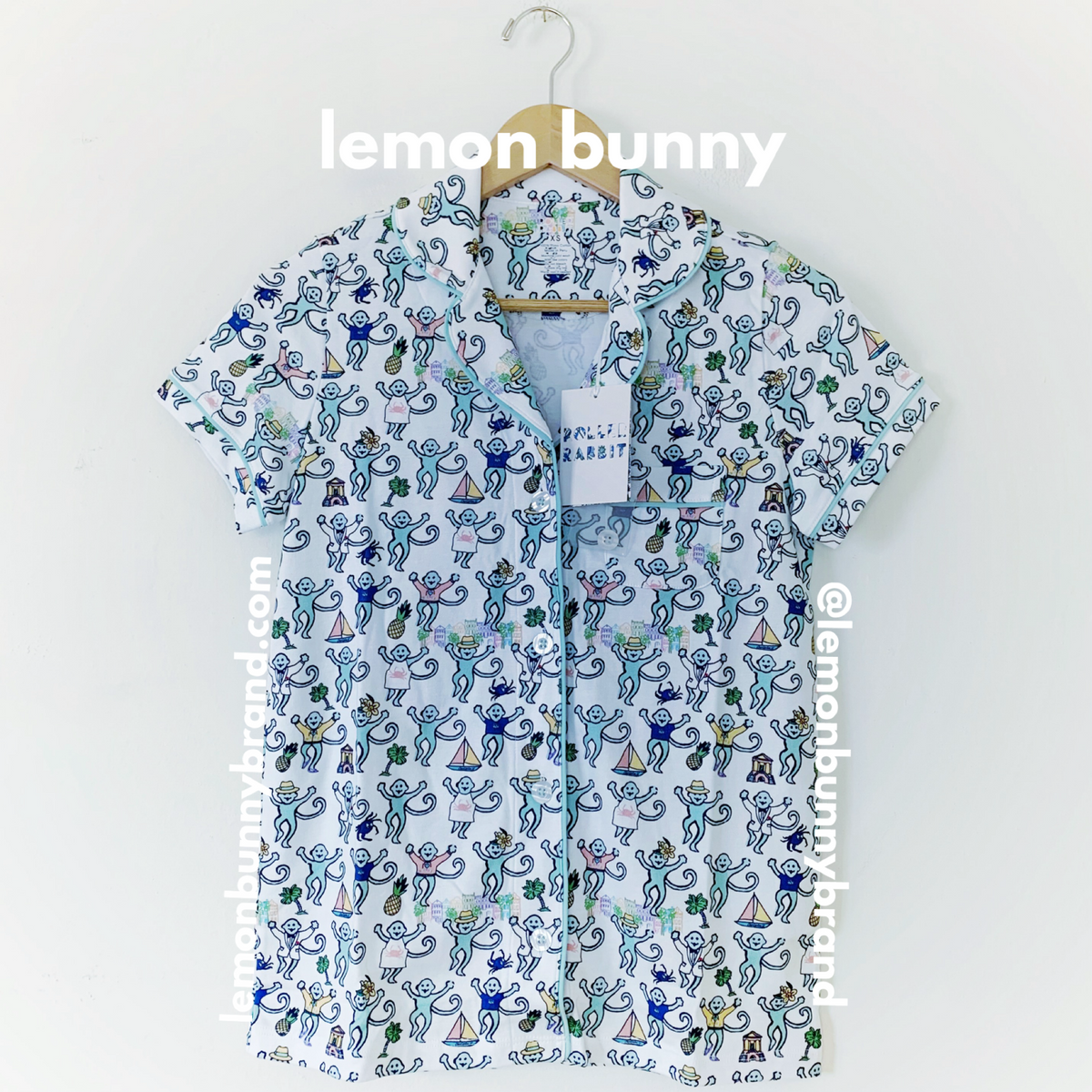 Roller Rabbit Charleston Monkey Polo Pajamas in White, Size XS (Version 2)