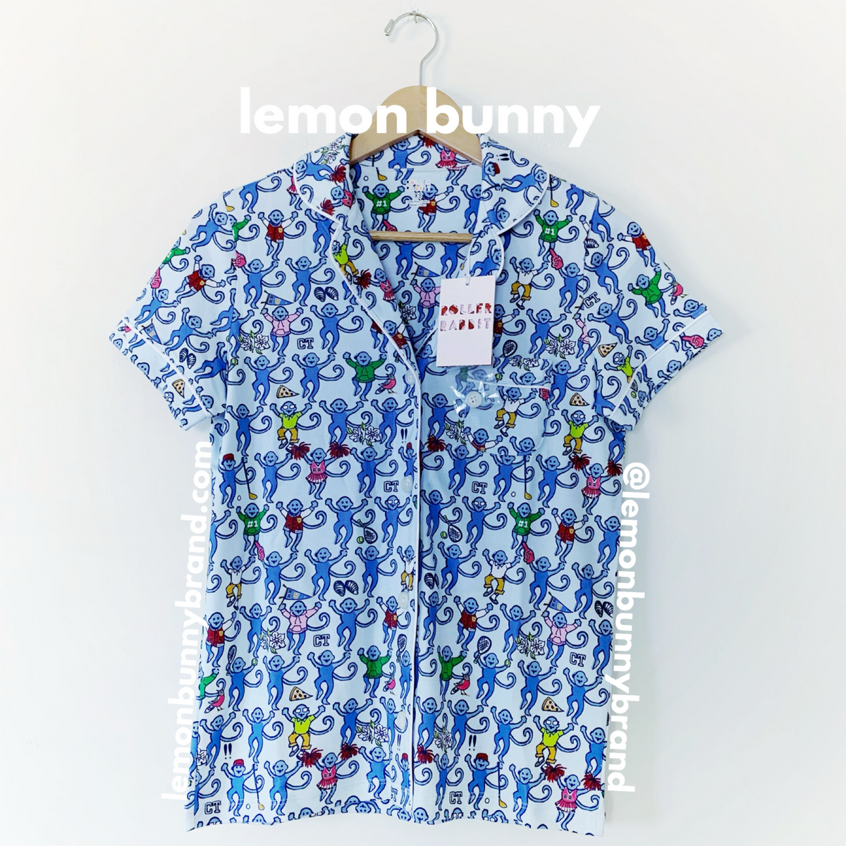 Roller Rabbit Greenwich Monkey Polo Pajamas in Blue, Size XS (Version 2)