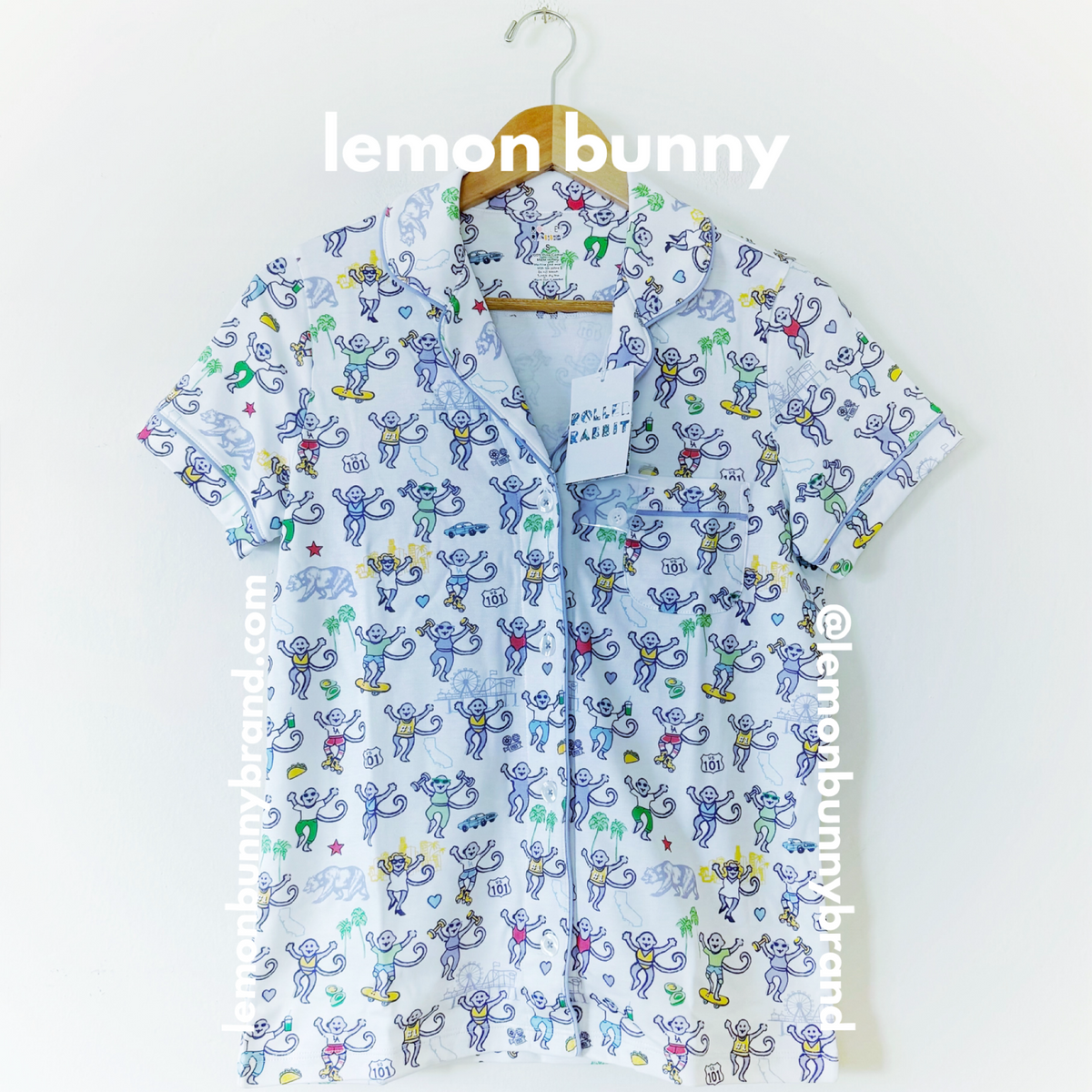 Roller Rabbit LA Monkey Polo Pajamas in White, Size S (Version 2)