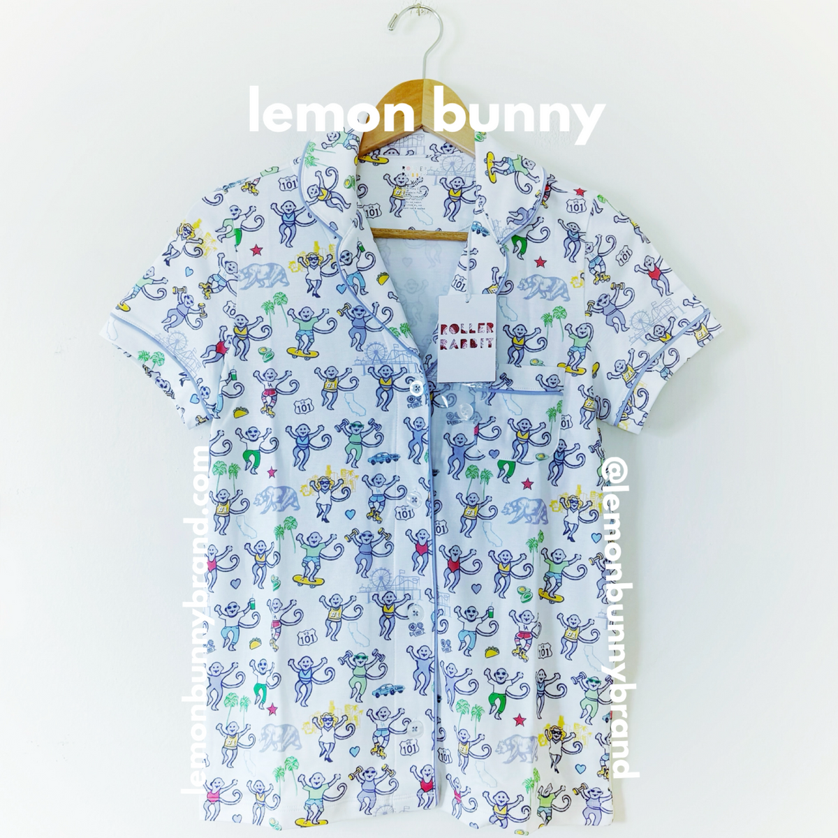 Roller Rabbit LA Monkey Polo Pajamas in White, Size XS (Version 2)