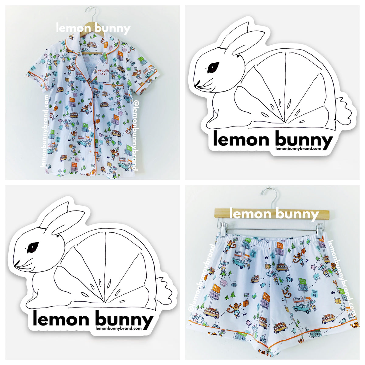 Roller Rabbit On The Road Polo Pajamas in White, Size S (Version 2)