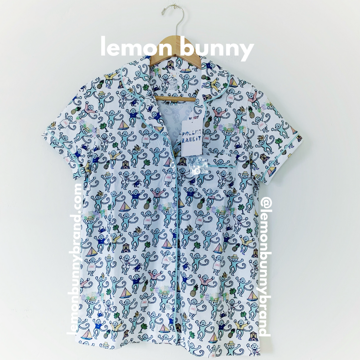 Roller Rabbit Charleston Monkey Polo Pajamas in White, Size S