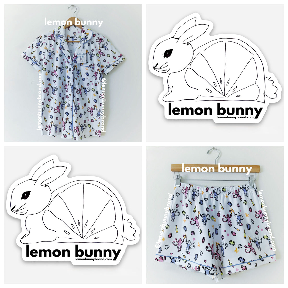 Roller Rabbit Cheery Monkey Polo Pajamas in White, Size XS