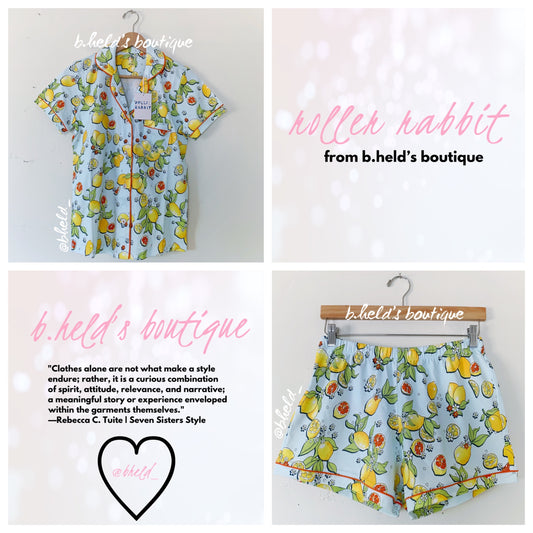 Roller Rabbit Citrus Hearts Polo Pajamas in Light Blue, Size S