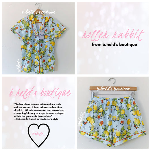 Roller Rabbit Citrus Hearts Polo Pajamas in Light Blue, Size XS