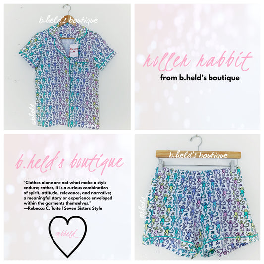 Roller Rabbit Disco Monkey Polo Pajamas in Mermaid, Size S (Version 1)