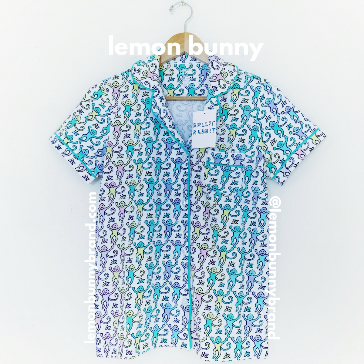 Roller Rabbit Disco Monkey Polo Pajamas in Mermaid, Size XS