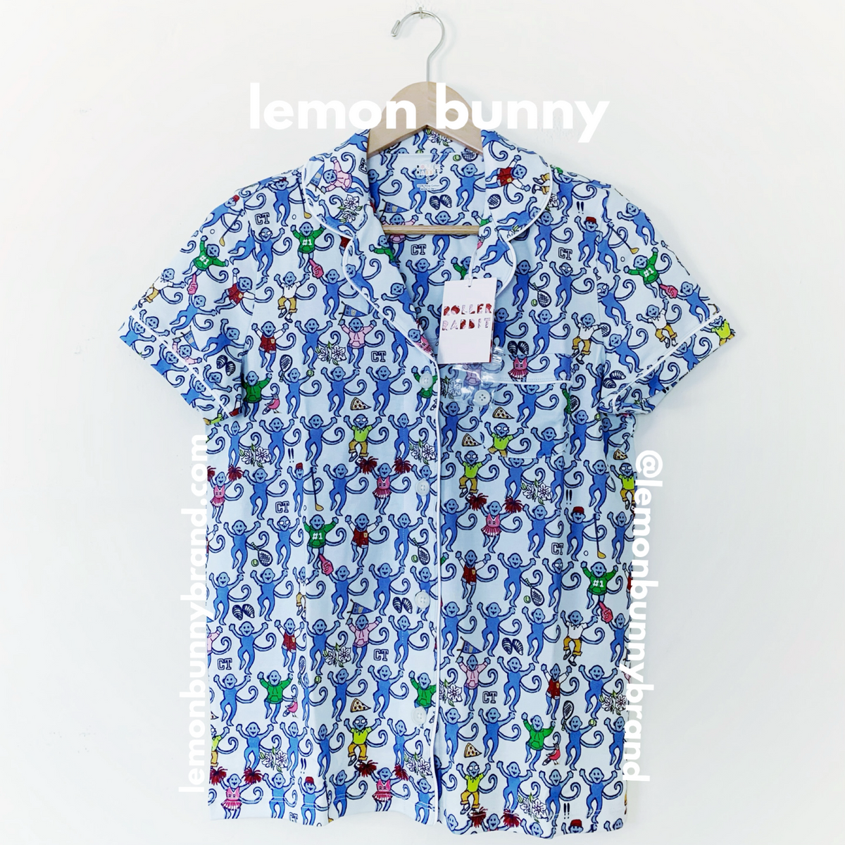 Roller Rabbit Greenwich Monkey Polo Pajamas in Blue, Size S