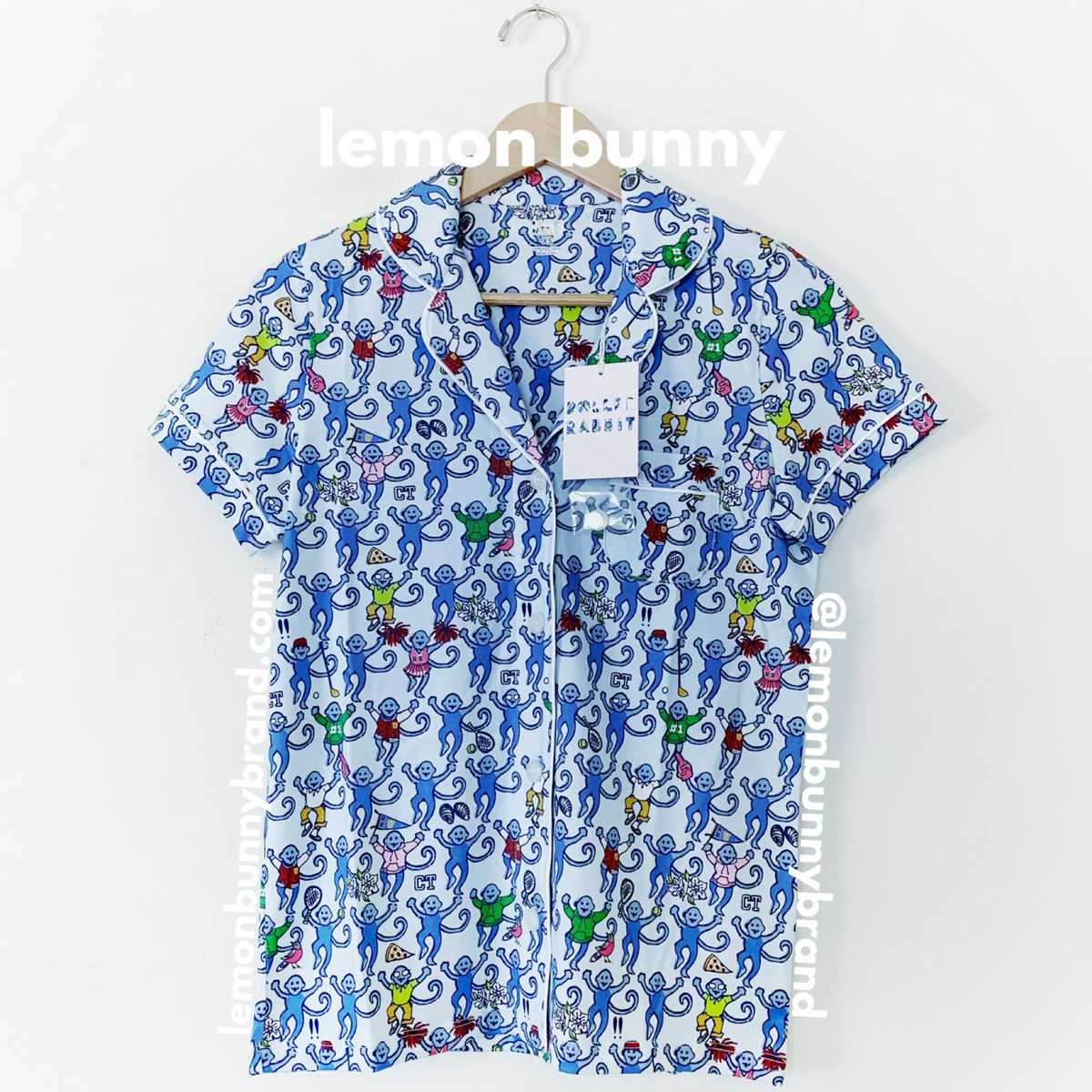 Roller Rabbit Greenwich Monkey Polo Pajamas in Blue, Size XS (Version 1)