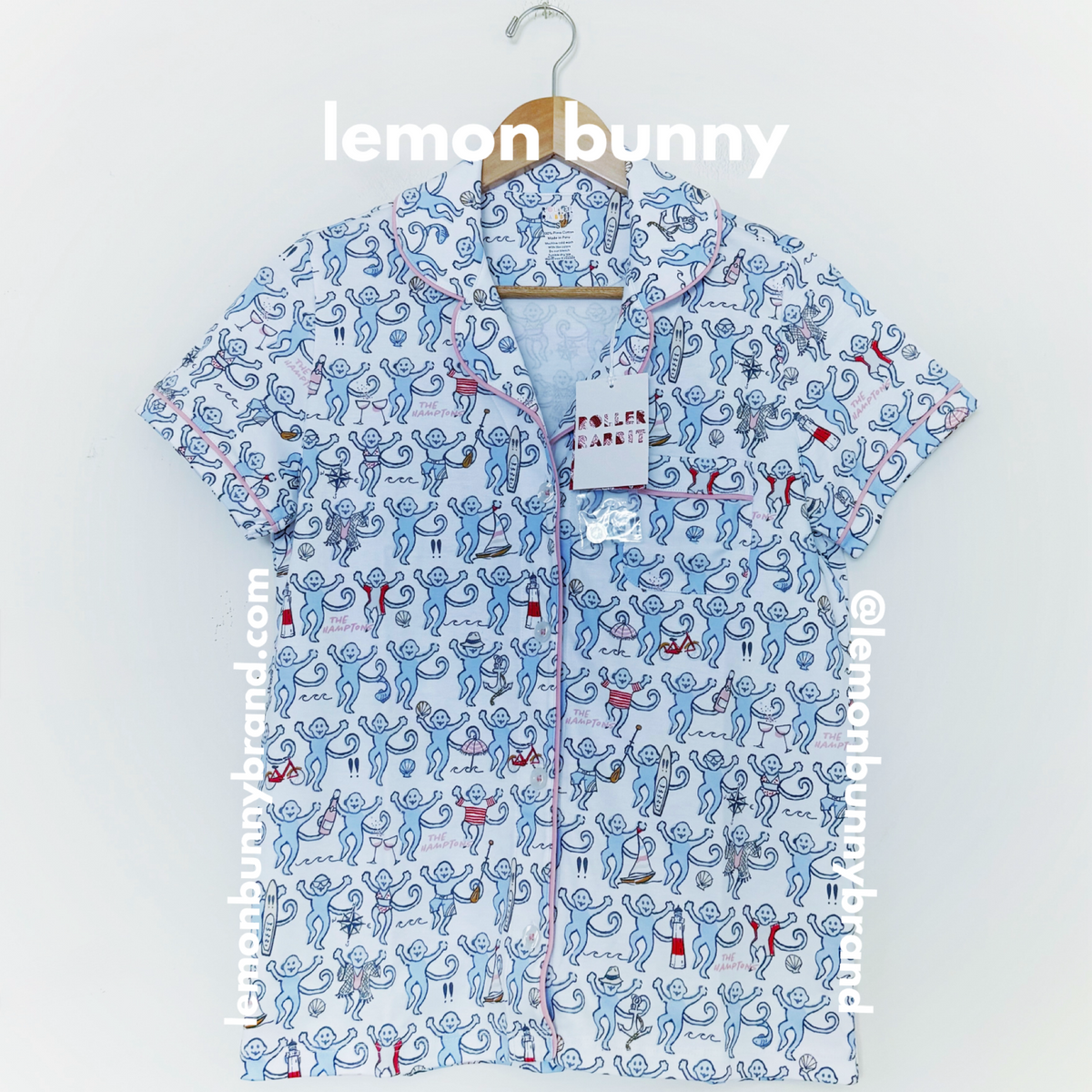 Roller Rabbit Hamptons Monkey Polo Pajamas in Blue, Size S (Version 1)