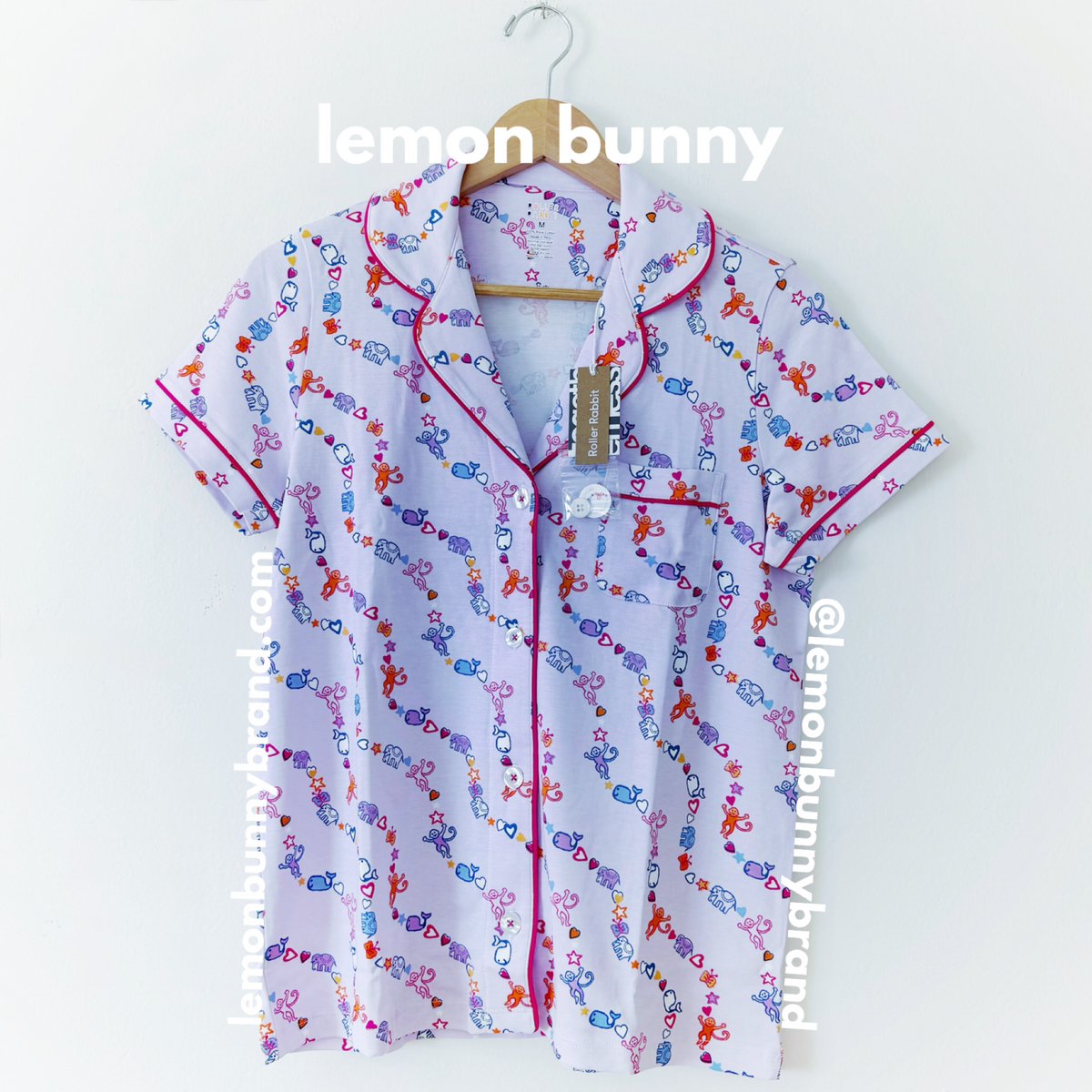 Roller Rabbit Icon Wave Polo Pajamas in Lavender, Size M