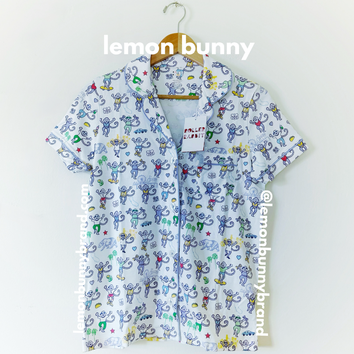 Roller Rabbit LA Monkey Polo Pajamas in White, Size S (Version 1)