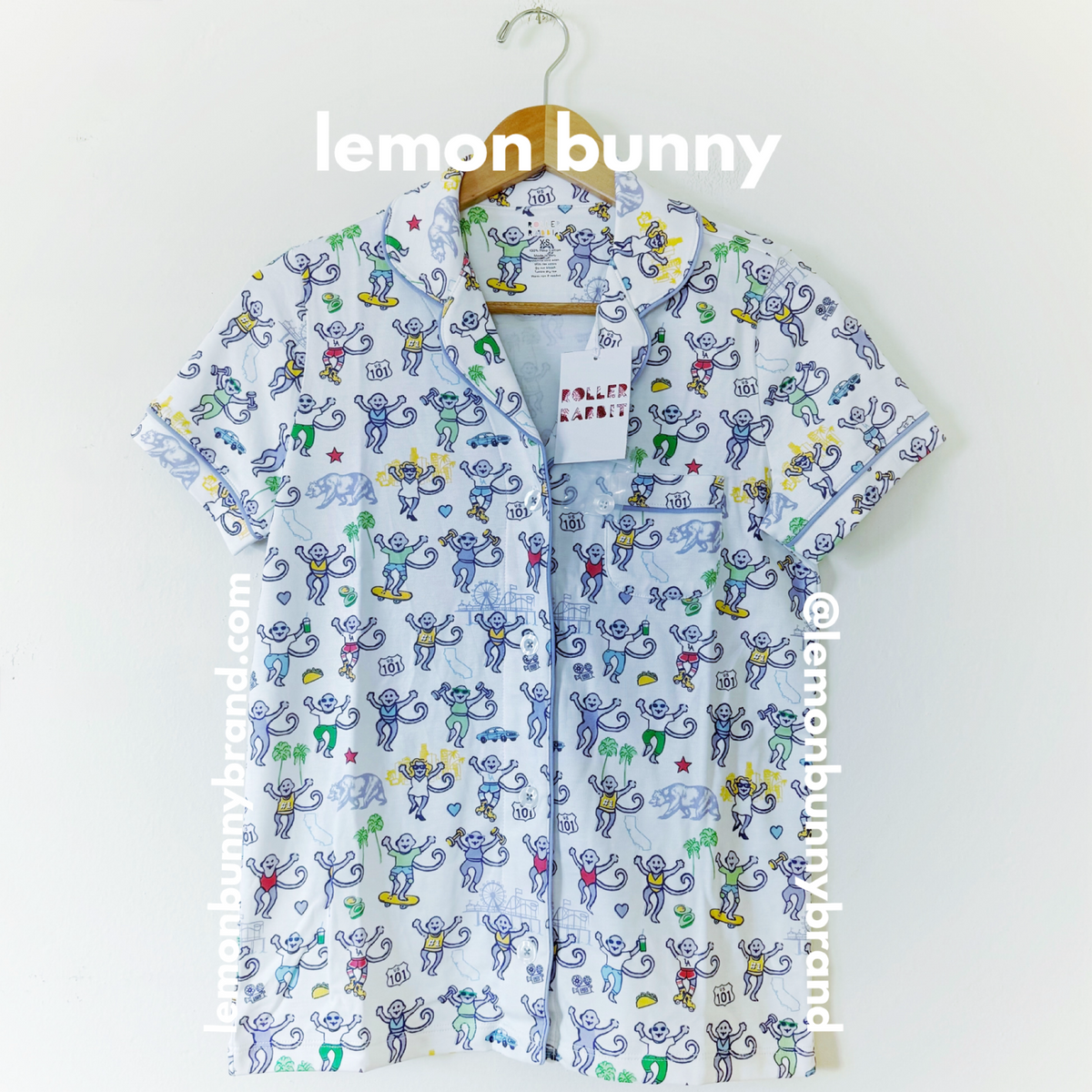 Roller Rabbit LA Monkey Polo Pajamas in White, Size XS (Version 1)