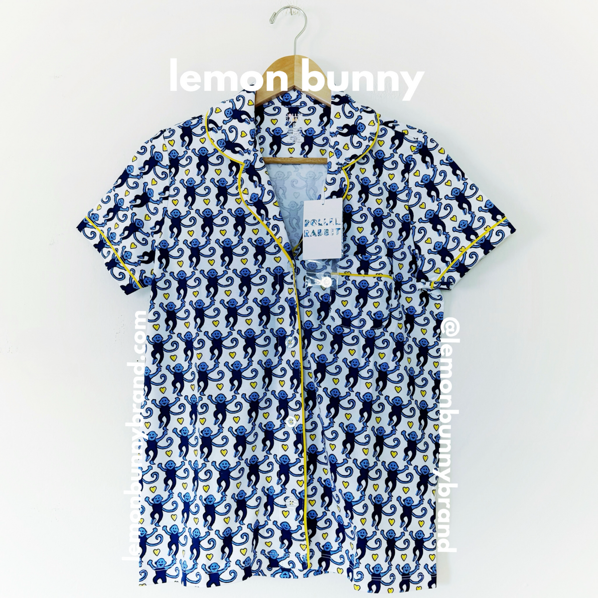 Roller Rabbit Lovely Monkey Polo Pajamas in Blue/Yellow, Size S