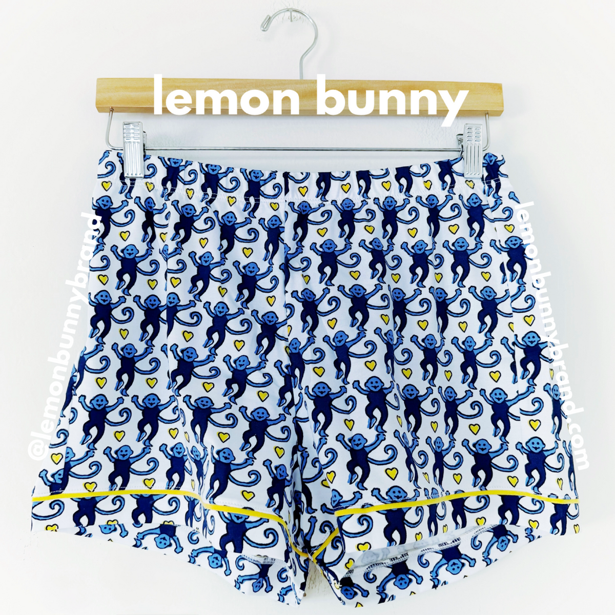 Roller Rabbit Lovely Monkey Polo Pajamas in Blue/Yellow, Size S