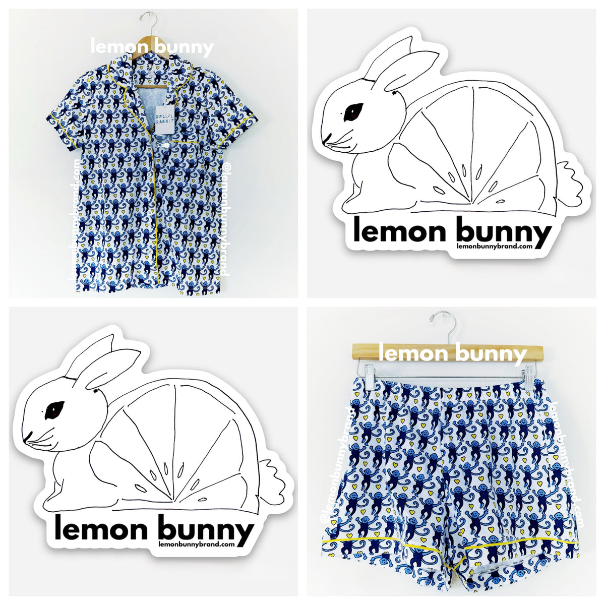 Roller Rabbit Lovely Monkey Polo Pajamas in Blue/Yellow, Size S