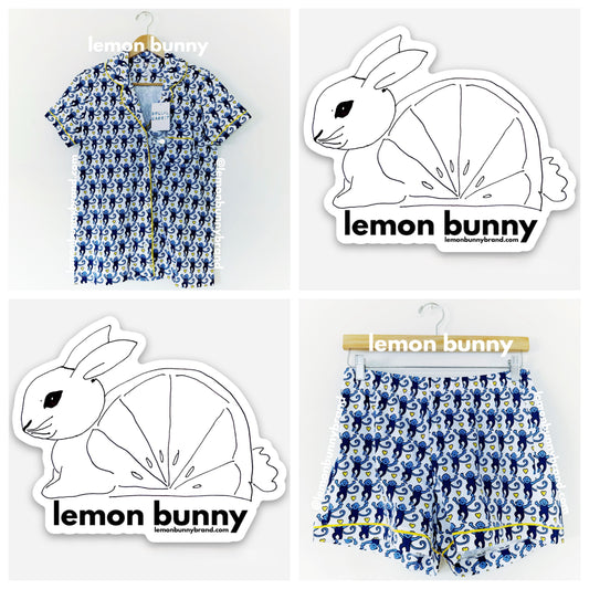 Roller Rabbit Lovely Monkey Polo Pajamas in Blue/Yellow, Size S