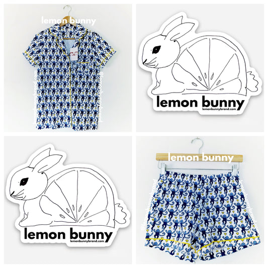 Roller Rabbit Lovely Monkey Polo Pajamas in Blue/Yellow, Size XS