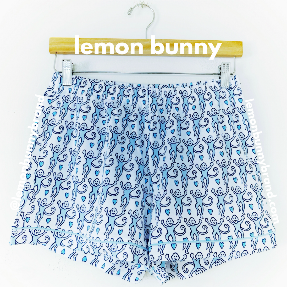 Roller Rabbit Lovely Monkey Polo Pajamas in Powder Blue/Navy, Size S