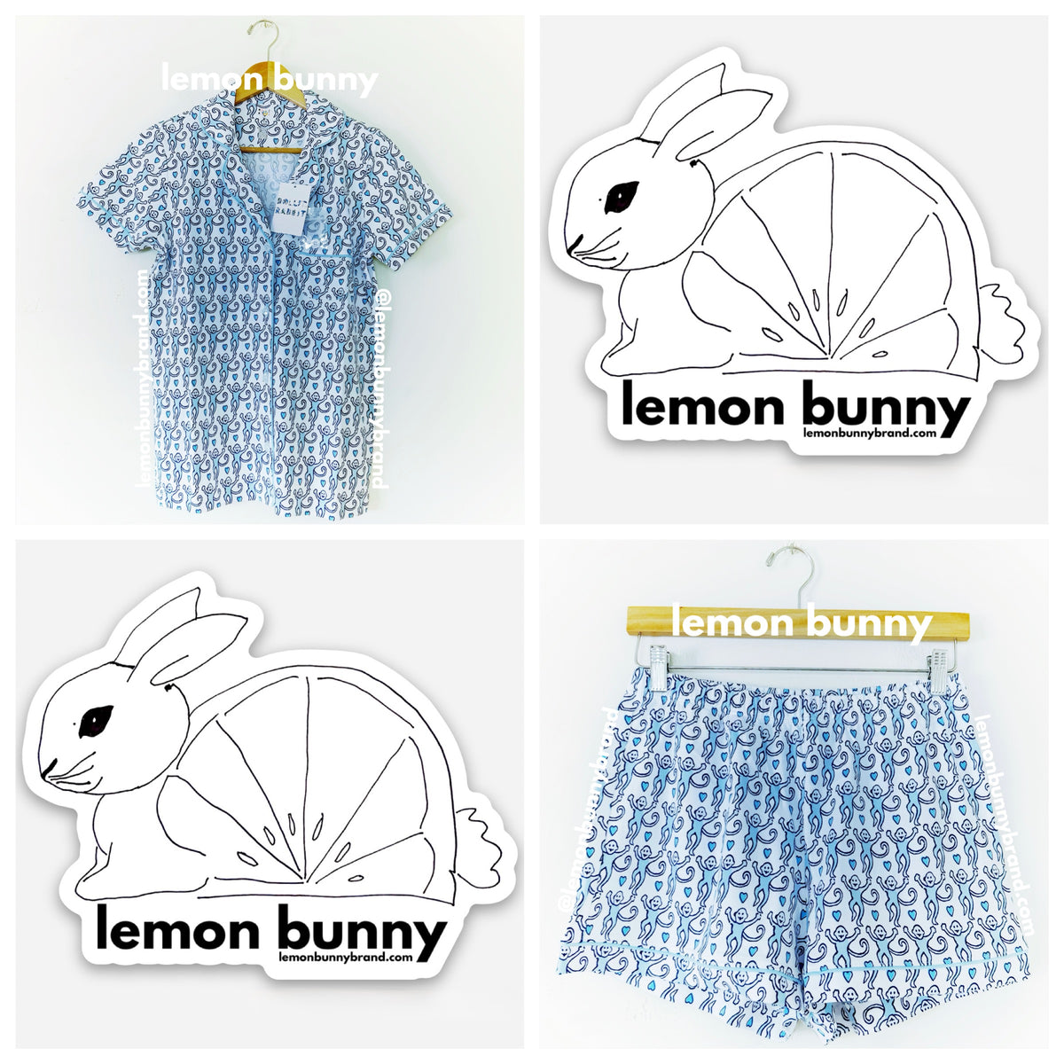 Roller Rabbit Lovely Monkey Polo Pajamas in Powder Blue/Navy, Size S