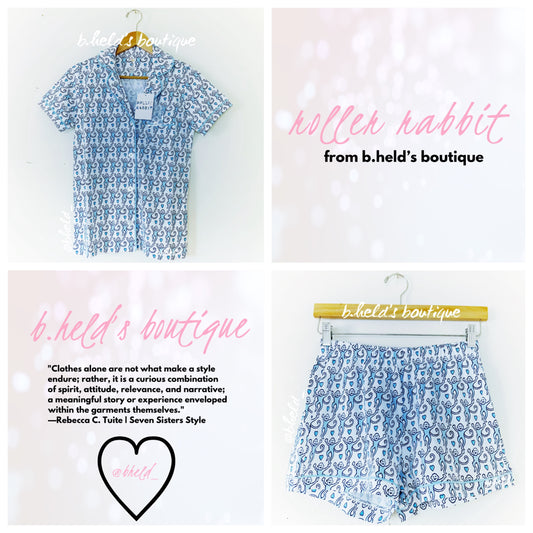 Roller Rabbit Lovely Monkey Polo Pajamas in Powder Blue/Navy, Size XS