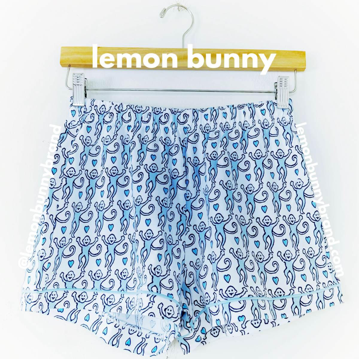 Roller Rabbit Lovely Monkey Polo Pajamas in Powder Blue/Navy, Size XS