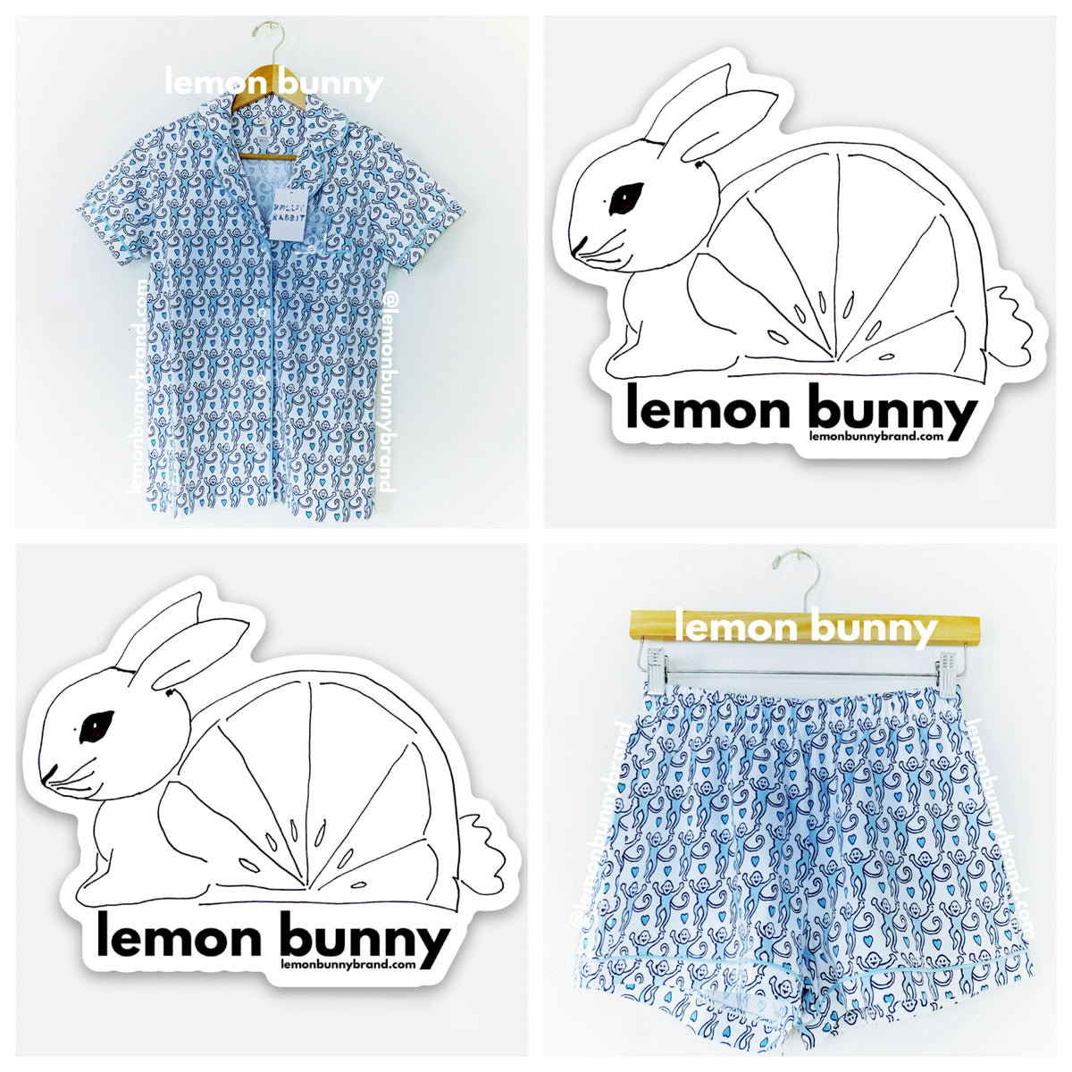 Roller Rabbit Lovely Monkey Polo Pajamas in Powder Blue/Navy, Size XS