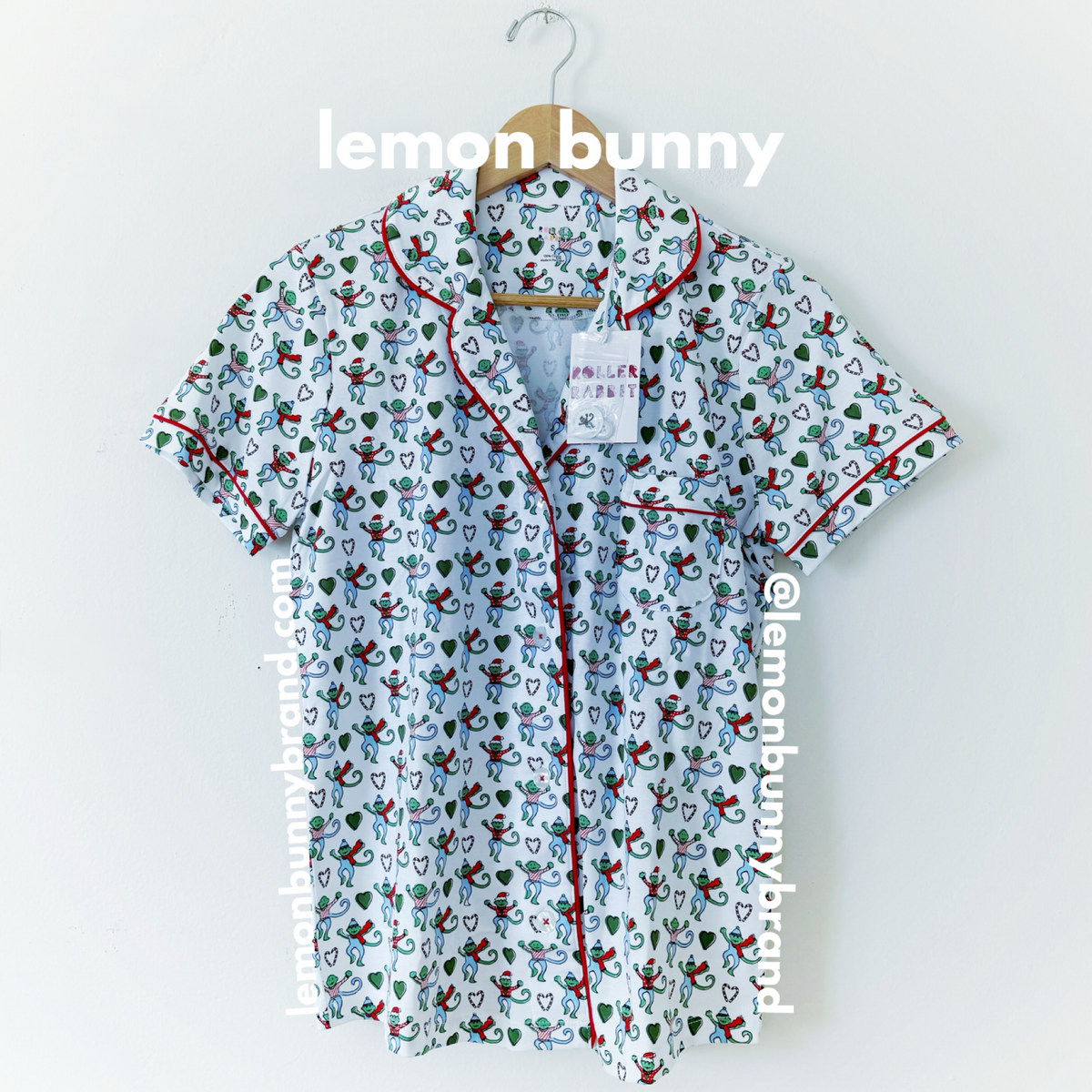 Roller Rabbit Merry Monkey Polo Pajamas in White, Size S