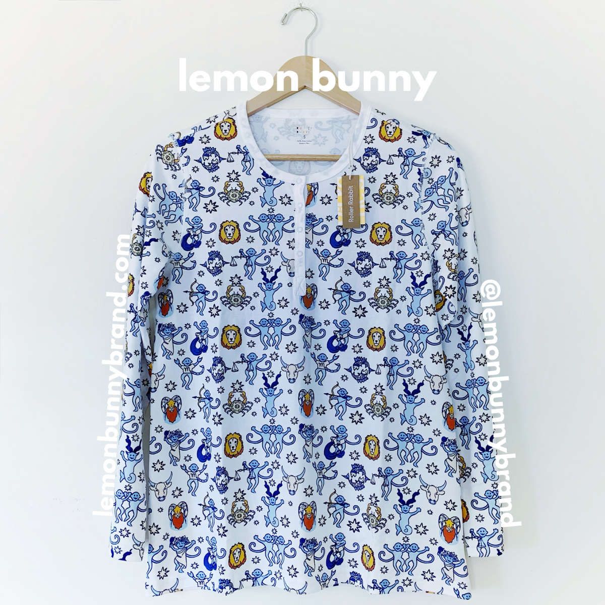 Roller Rabbit Monkey Horoscope Pajamas in White, Size S
