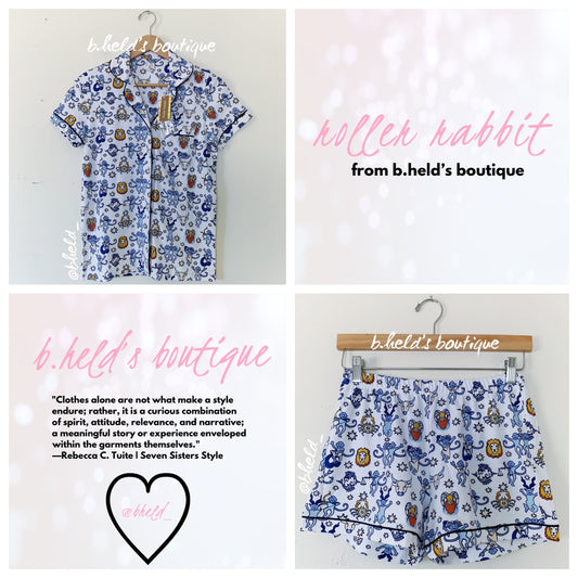 Roller Rabbit Monkey Horoscope Polo Pajamas in White, Size XS