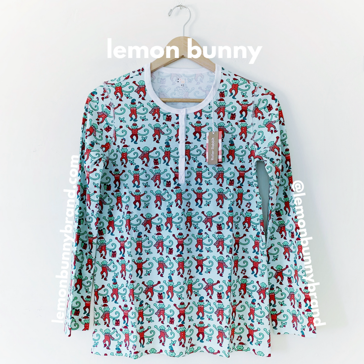 Roller Rabbit Monkey Mas Pajamas in Mint, Size XS