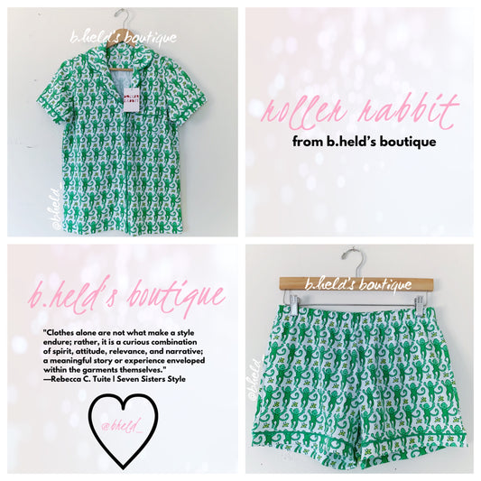 Roller Rabbit Monkey Polo Pajamas in Emerald, Size S