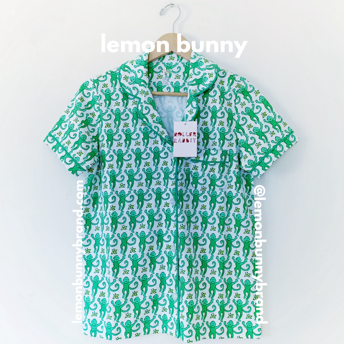 Roller Rabbit Monkey Polo Pajamas in Emerald, Size S